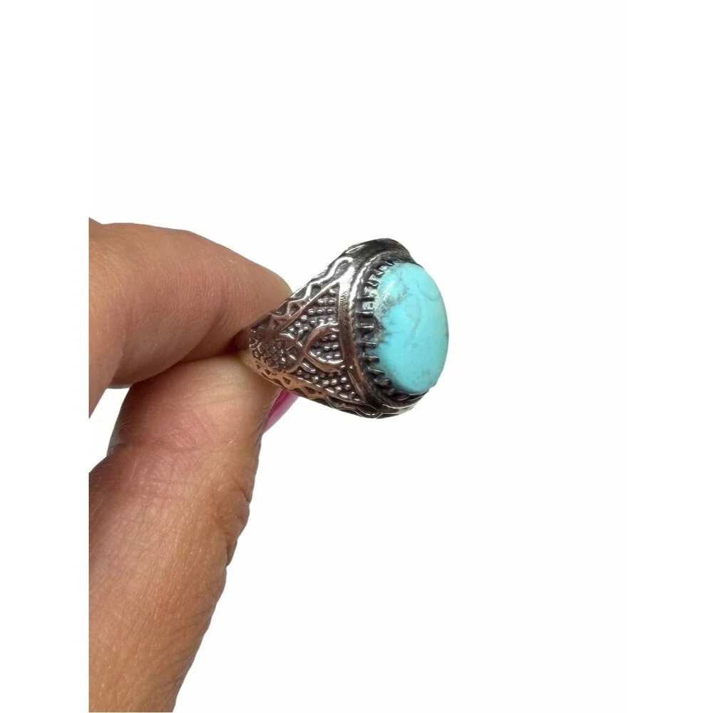 Kingman Mine Turquoise Ring Size 9.5 Solid 925 Sterling Silver Oval Men's Unisex